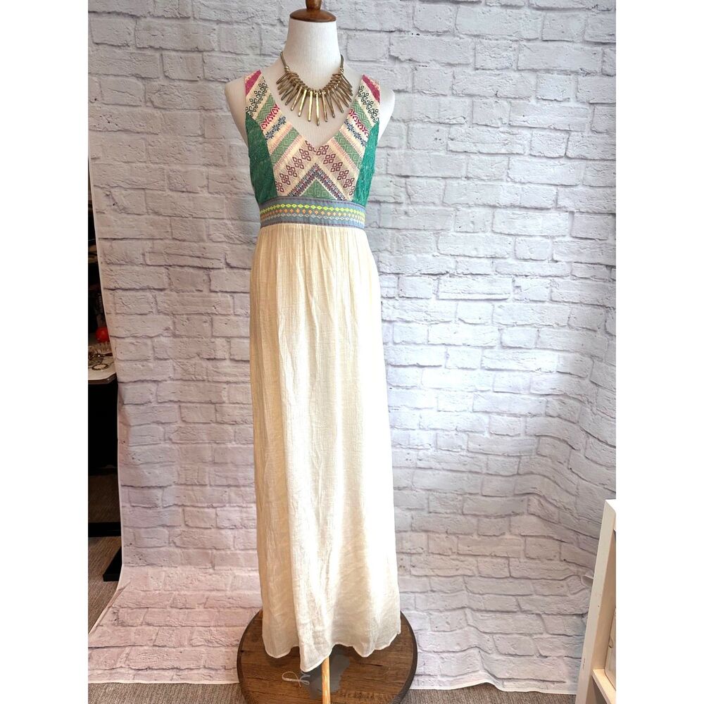 Flying Tomato Maxi Dress Open Back Patchwork Embroidered size small